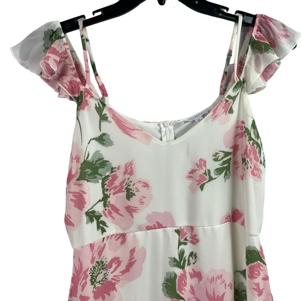 Stella Luce Juniors Floral Maxi Dress Half Lined Semi Sheer Overlay XL - Picture 2 of 10